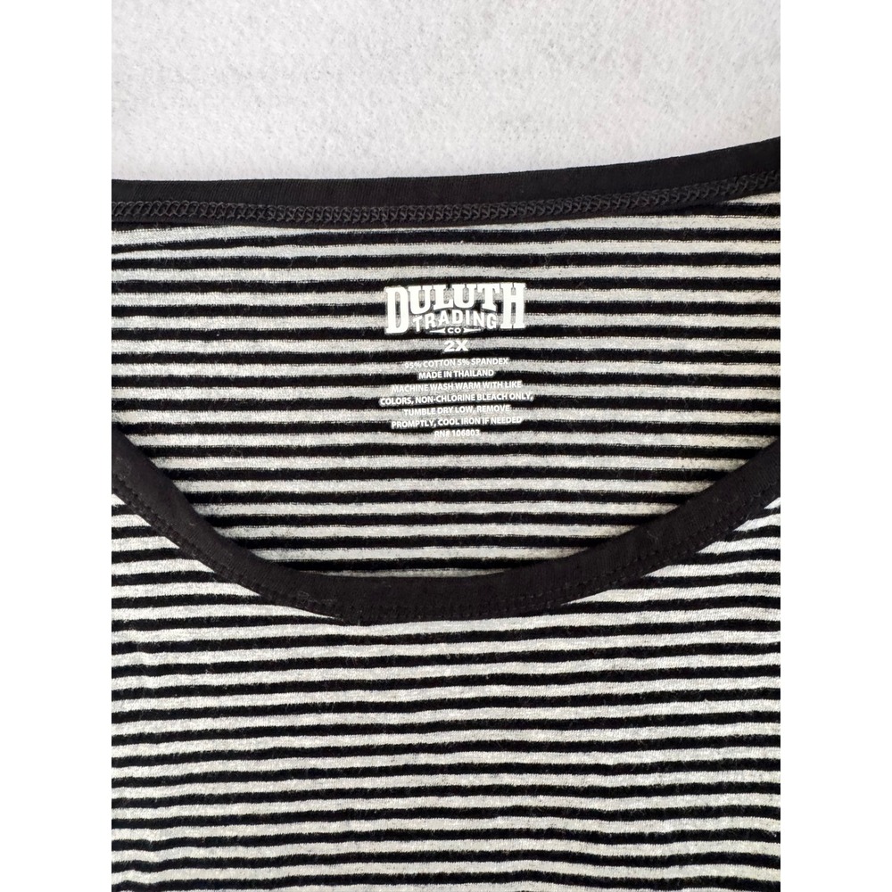 Duluth Trading Co Womens 2X Black Gray Striped Long Sleeve Scoop Neck Tee Top - Picture 2 of 4